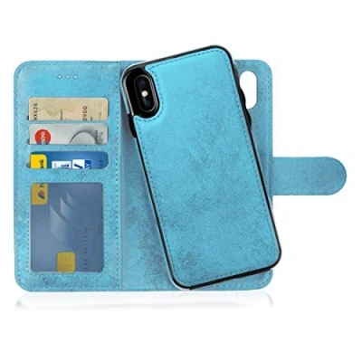 Immagine di MyGadget Cover per iPhone XS Max Custodia Libretto Magnetica Portafoglio Flip Wallet Case Porta Carte Similpelle PU Removibile Blu Chiaro