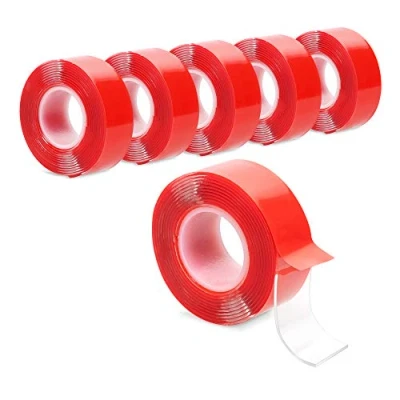 Immagine di Navaris Set 6x Rotoli Nastro Biadesivo 19mmx1,5m Rotolo Adesivo Doppio Strato Striscia Trasparente per Appendere Poster Zero Residui