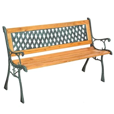 Immagine di TecTake® Panca da Giardino in Legno e Ghisa, Panchina Esterno 2 Posti, con Schienale Intrecciato, Resistente alle Intemperie, 128 x 51 73 cm Marrone