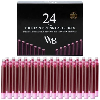Immagine di Wordsworth &amp; Black Confezione Da 24 Ricariche Di Inchiostro Per Penna Stilografica Cartucce D&#039;inchiostro Rosa, Dimensioni Standard Internazionali, Lunghezza Appr 1,5&quot; Diametro Base 0,24&quot;