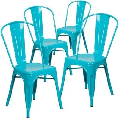 Immagine di Flash Furniture 4 sedie impilabili, qualità professionale, in metallo, per interni ed esterni, plastica, ferro e gomma, cristallo/color foglia di tè, set da unità