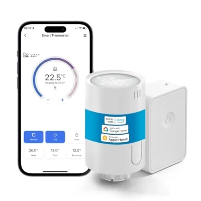 Immagine di Meross termostato intelligente per radiatore con hub, riscaldamento Wi Fi, compatibile HomeKit, Alexa e Google Assistant, controllo vocale, programmazione, rilevamento apertura