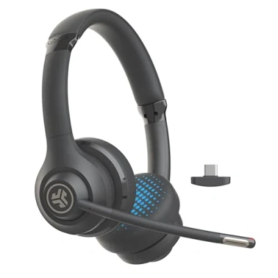 Immagine di JLab Go Work cuffie wireless di seconda generazione con microfono 55+ Playtime Bluetooth o USB C Dongle per PC, connessione multipunto a computer e cellulare, on ear cablate