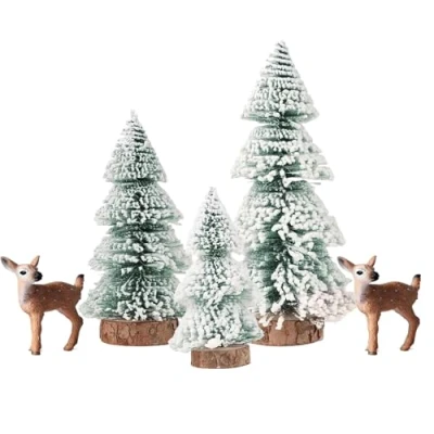 Immagine di (5 Pezzi) 3 Mini Albero di Natale Innevato (15/20/25cm) 2 Alce Artificiale Tavolo Alberi in Miniatura Decorazione Addobbi da per