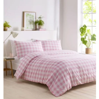 Immagine di Set copripiumino e federe a quadretti (rosa, king size)