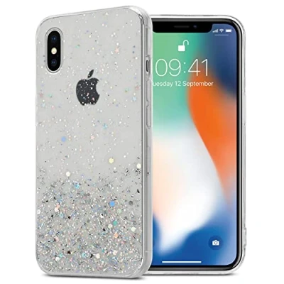 Immagine di Cadorabo Custodia compatibile con Apple iPhone X/XS in Trasparente glitter protettiva silicone TPU scintillanti Ultra Slim Back Cover Case
