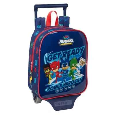 Immagine di Safta PJMASKS READY Zaino asilo con carrello, ideale per bambini di diverse età, comodo e versatile, qualità resistenza, 22 x 10 27 cm, colore Blu navy, Estándar, Casual