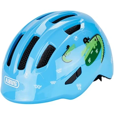 Immagine di ABUS casco Smiley 3.0 per bambini da bici con calzata bassa, design a misura di bambino e spazio il codino ragazze ragazzi azzurro motivo coccodrillo, taglia S (45 50 cm)