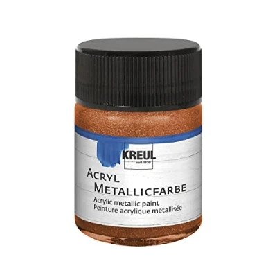 Immagine di Kreul 77580 vernice acrilica metallizzata, bicchiere da 50 ml in rame, glamour a base d&#039;acqua con effetto metallizzato, copertura cremosa, asciugatura rapida e impermeabilità.