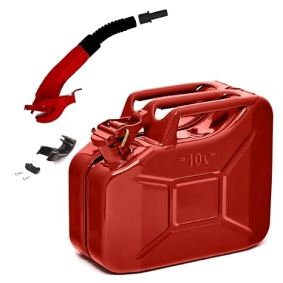 Immagine di BW® Tanica per carburante in metallo, 10 litri, con beccuccio, colore rosso, RAL 3000, certificato TÜV e approvazione ONU, Made Europe