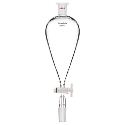 Immagine di stonylab Imbuto Separatore con Rubinetto di Arresto PTFE, Conico a Forma Pera da 1000 ml in Vetro Borosilicato Parete Pesante 24/40 Giunti