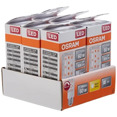 Immagine di Osram LED Superstar Special T SLIM, lampada speciale sottile dimmerabile, base E27, bianco caldo (2700K), sostituzione della convenzionale 60W, confezione da 6