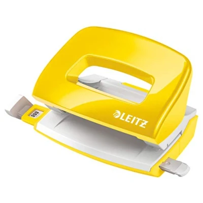 Immagine di Leitz Mini Perforatore, Capacità fino a 10 Fogli, Barra di Selezione del Formato, Metallo, Gamma WOW, Box, 50601016, Giallo