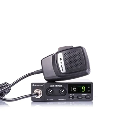 Immagine di Midland Alan 100 Plus B C442.12, CB Radio Ricetrasmittente Veicolare 40 Canali AM/FM per Camion e Camper, Ricetrasmettitore con Microfono 4 Pin, Display Canali, Squelch Pulsanti Up Down, Nero