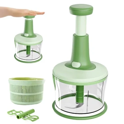 Immagine di Xkzhrr Trita Cipolla,1200ML Verdure Manuale,Press Chopper,Manuale Tritaverdure,Con cestello di scarico supplementare 1 Agitatore,Taglio Cipolla Manuale