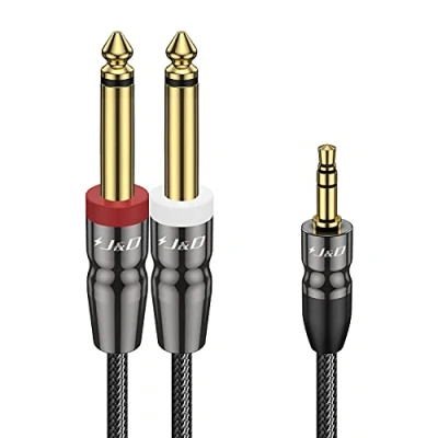 Immagine di J&amp;D Cavo Aux 3,5 mm Audio a Y Stereo Splitter, TRS da 1/8 di Pollice Doppio Divisore Maschio Mono 6,35 1/4 per Amplificatori/Registratore Mixer