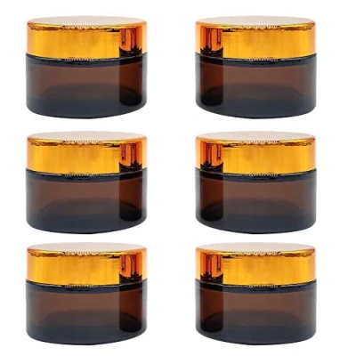 Immagine di Bakiauli Vasetti di Vetro Ambrato, Flacone da Viaggio 50 ml con Coperchio Interno Bianco per Crema Fai te