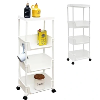 Immagine di MAKLIK Set di 2 Carrellini con Ruote Portaoggetti 35x24x100 Scaffale 3 Ripiani Carrello Cucina Carrellino Salvaspazio Organizzatori Bagno Organizer Detersivi Lavanderia Stretto