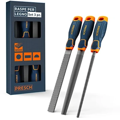 Immagine di Presch Set di raspe per legno 3 pezzi alta qualità, comprendente una Raspa piatta, mezza rotonda e