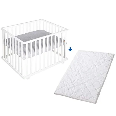 Immagine di roba Box + Materasso per Bambini Style Rettangolare 75 x 100 cm Regolabile in 3 Altezze 4 Ruote con Freni Cuscinetti e Paracolpi Materassino Traspirante Sfoderabile Bianco Grigio