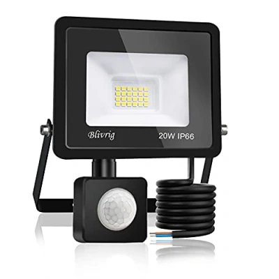 Immagine di Blivrig 20W Faretto LED da Esterno con Sensore di Movimento Bianco Freddo 6500K, 2000LM Faro Luce Bianca, Fari IP66 Impermeabile, per Casa, Cortile, Giardino, Garage