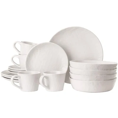 Immagine di Navaris Servizio Piatti 4 Persone con Tazze Set 12 Moderni Colorati Particolari Accessori Cucina Stile Moderno Servizi Tavola in Ceramica Gres Bianco Effetto Lino