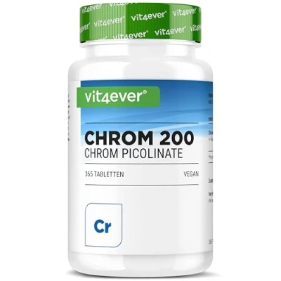 Immagine di cromo picolinato 200 mcg di Puro per compressa 365 compresse in un anno fornitura Senza additivi indesiderati Altamente dosato Vegan