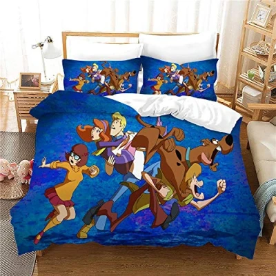 Immagine di NICHIYO Scooby DOO Set di biancheria da letto, copripiumino e federa, in microfibra, stampa digitale 3D, 3 pezzi (copripiumino + federe) (27,Doubie 200 x cm)