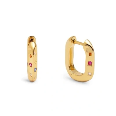 Immagine di SINGULARU Orecchini Cerchio Starla. Ottone con Placcatura Oro 18Kt. Cerchi Rettangolari Zirconi Colorati. Chiusura Click. Gioielli da Donna