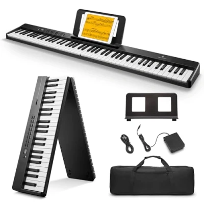 Immagine di Donner DP 10 tastiera portatile per pianoforte a 88 tasti principianti, bundle pieghevole Bluetooth con pedale, borsa pianoforte, nero
