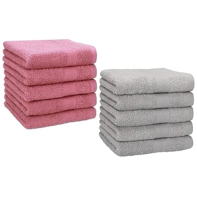 Immagine di Betz Set di 10 Lavette Premium Misura 30 x cm 100% Cotone Colore Rosa Antico e Grigio Argento