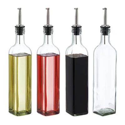 Immagine di Relaxdays Oliera e Acetiera, Set da 4 Bottiglie di Vetro con Dosatore, 500 ml, Olio Aceto, per Condimenti, Trasparente, unità