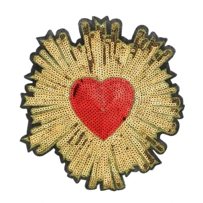 Immagine di 2 toppe in tessuto con paillettes rosse e dorate a forma di cuore, ricamate, per vestiti cucito