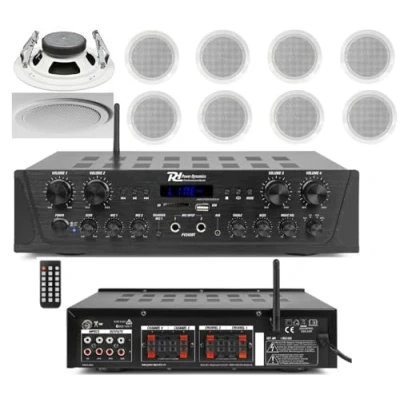Immagine di KIT AUDIO FILODIFFUSIONE CON REGOLAZIOVE VOLUME SEPARATO CASSE DA SOFFITTO BLUETOOTH RADIO FM (CON 4 CASSE)