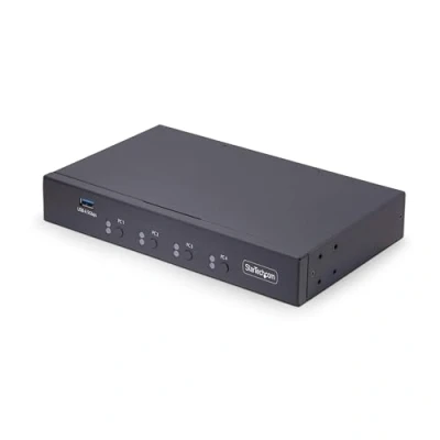 Immagine di StarTech.com Switch KM a 4 porte con commutazione del mouse, switcher USB 3.0, condivisione tastiera/mouse, audio 3,5 mm/USB