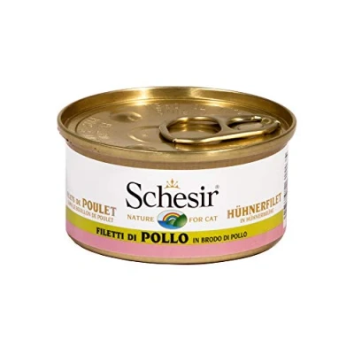 Immagine di Schesir, Cibo Umido per Gatti Adulti Pollo, Filetti in Brodo (24 Lattine da 70g)