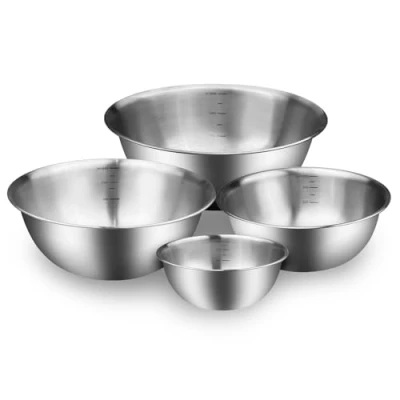 Immagine di Dunkwckore Set di 4 Insalatiera, Ciotole Acciaio Inox Cucina con Dimensioni 0.85L, 1.2L, 1.8L, 2.5L, Impilabili e Lavabili Lavastoviglie, Ciotola Insalata Perfette per Cucinare, Cuocere Conservare