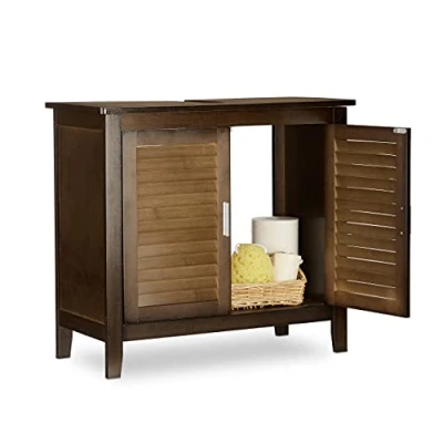 Immagine di Relaxdays LAMELL Mobile Sottolavabo Marrone Scuro, Mobiletto per Lavabo Bagno in Bambù, HxLxP: 60 x 67 30 cm ca.
