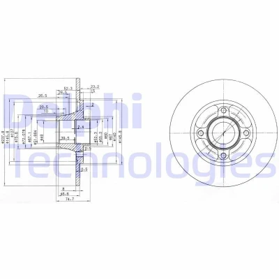 Immagine di DELPHI BG3360 Disco freno 238 8 4 pieno Oleato non trattato senza cuscinetto ruota, anello sensore ABS RENAULT: CLIO 1