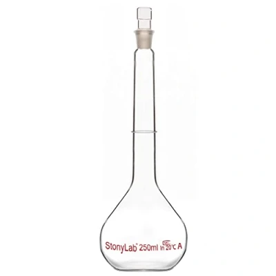 Immagine di stonylab Matracci Tarati da Laboratorio, Matraccio Tarato Classe a con Tappo in Vetro, Tolleranza Palloni Parete Pesante Vetro Borosilicato, ±0,15ml, 250ml
