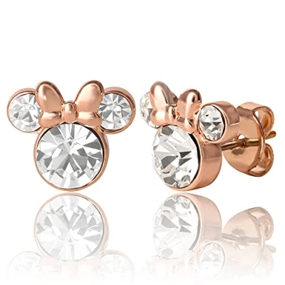 Immagine di Orecchini Minnie Mouse a Bottone con Pietra Portafortuna Disney da Donna per Ragazze Gioielli (Argento)