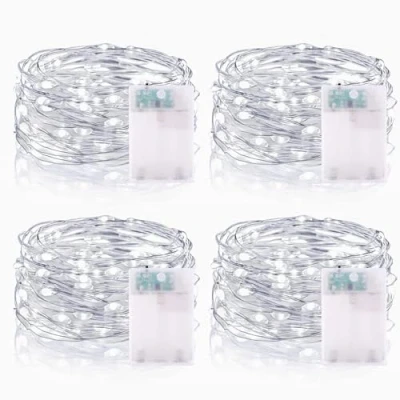 Immagine di Vacoulery Lucine Led Decorative a Batteria 3 Metri 9.85FT 30LED Luci Stringa Ghirlanda Luminosa Interni Esterni per Natale Casa Feste (4 Pezzi, Bianco Freddo)