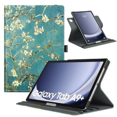 Immagine di TiMOVO Custodia Rotante Compatibile con Samsung Galaxy Tab A9+/A9 Plus 11&quot; 2023 SM X210/X216/X218, 90 Gradi di Rotazione, Supporta Auto Sveglia/Sonno per A9+ Tablet, Albicocchi in Fiore