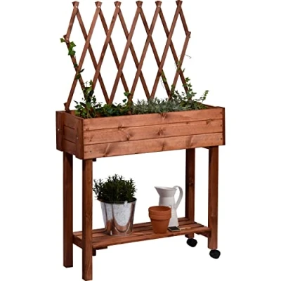 Immagine di dobar 58187e Aiuola rialzata Versatile con Traliccio Integrato, per terrazze e balconi, 79 x 28,5 130 cm, in Legno di Abete, Colore Marrone