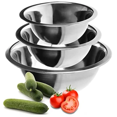Immagine di COM FOUR® Set di 3 ciotole in acciaio inossidabile Insalatiera dimensioni Ciotola per mescolare, cuocere, servire e fare spuntini (3 pezzi Ø 18/20/24 cm)