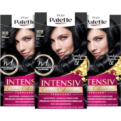 Immagine di Palette Intensiv Creme Coloration 1 1/909 blu e nero livello 3 (3 x 115 ml), colore permanente per capelli fino a 8 settimane di lucentezza intensa copertura del 100% grigio