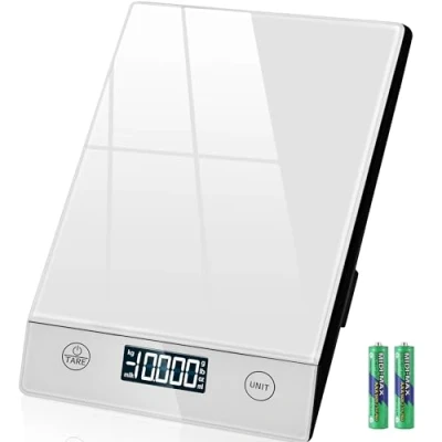 Immagine di Bilancia da cucina digitale, in vetro elegante 10 kg con funzionamento a pulsante touch, alta precisione 1g e funzione tara, ideale per uso domestico culinario (Argento)