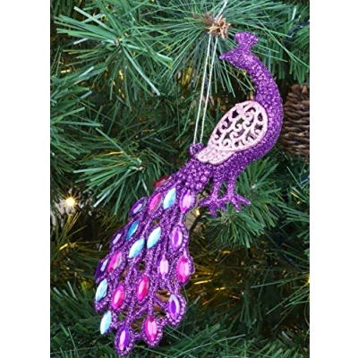 Immagine di Christmas Concepts® Decorazione di Pavone 20cm con Coda ingioiellata Decorazioni Lusso per Alberi Natale (Viola in Rilievo, Pacchetto 1)