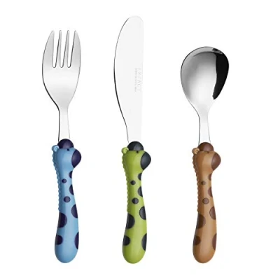 Immagine di Exzact Posate per Bambini 3 Pezzi in Acciaio Inox/Posate Bimbi 1 x Forchetta, Coltelli, Cucchiai Cena (Giraffa 3)