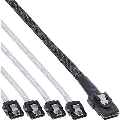 Immagine di InLine 20689 Cavo Mini SAS, SFF 8087 a 4X SATA, 0.75 m, Configurazione 1:1, OCR, Nero